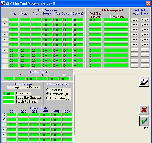 CNC Lite Tool Parameters